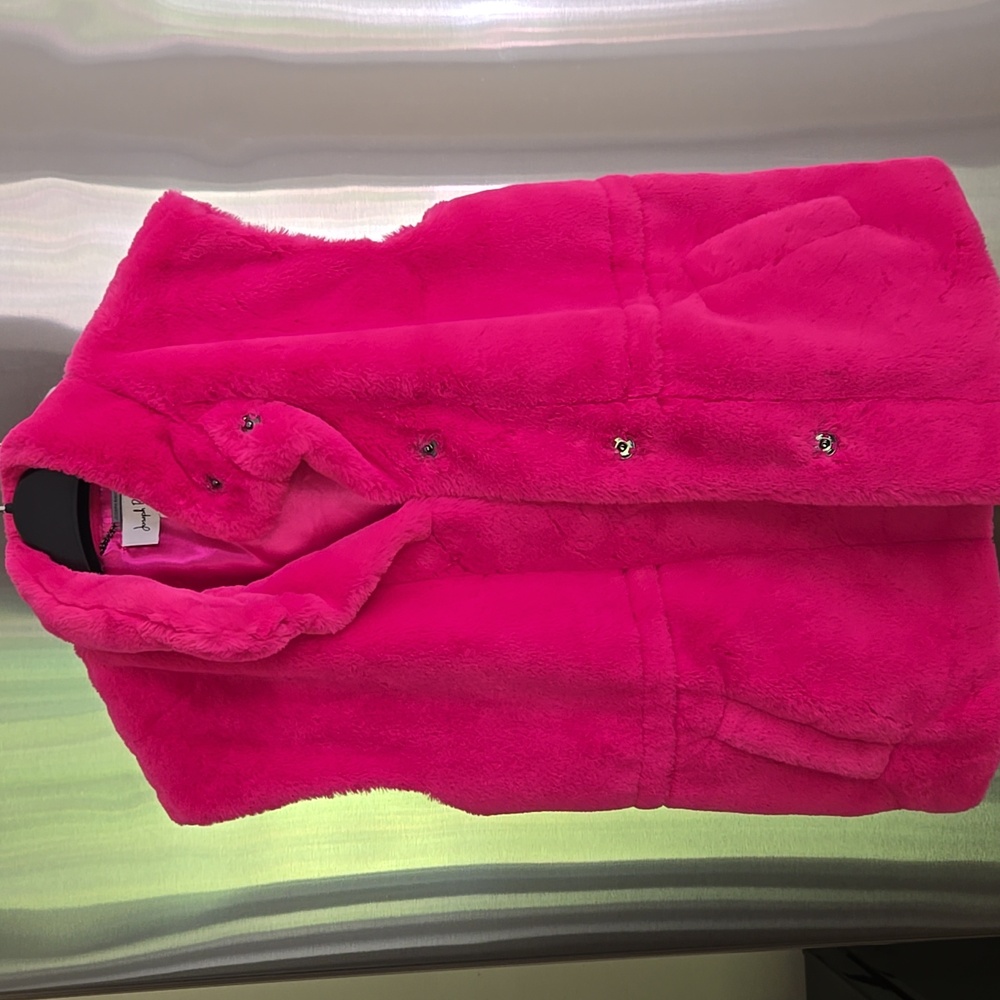 Joseph Ribkoff Hot Pink Faux Fur Vest Sz M